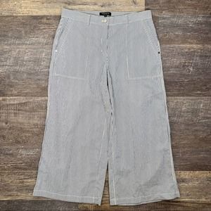 Lafayette 148 blue & white stripe seersucker wide leg casual pants size 10 B145